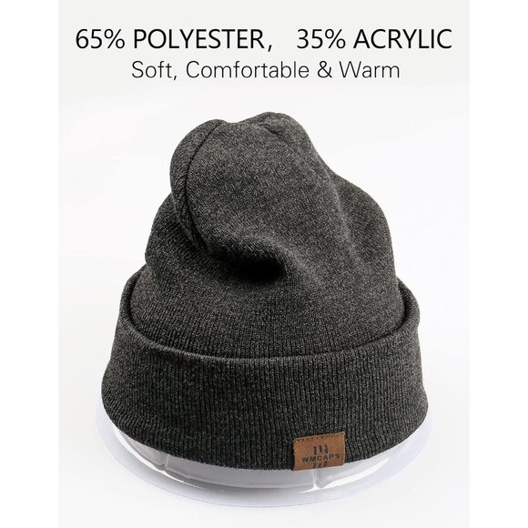 Men and Women Slate Gray Acrylic Stretchy Daily Knit Warm Winter Beanie Hats - Picture 2 of 6